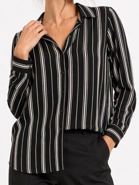 H&M Classic Black White Striped Button Down Shirt Blouse Sz 4